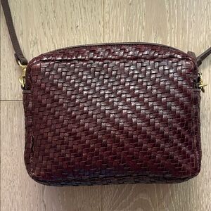Clare V Midi Sac Dark Brown Burgundy Woven Crossbody Bag